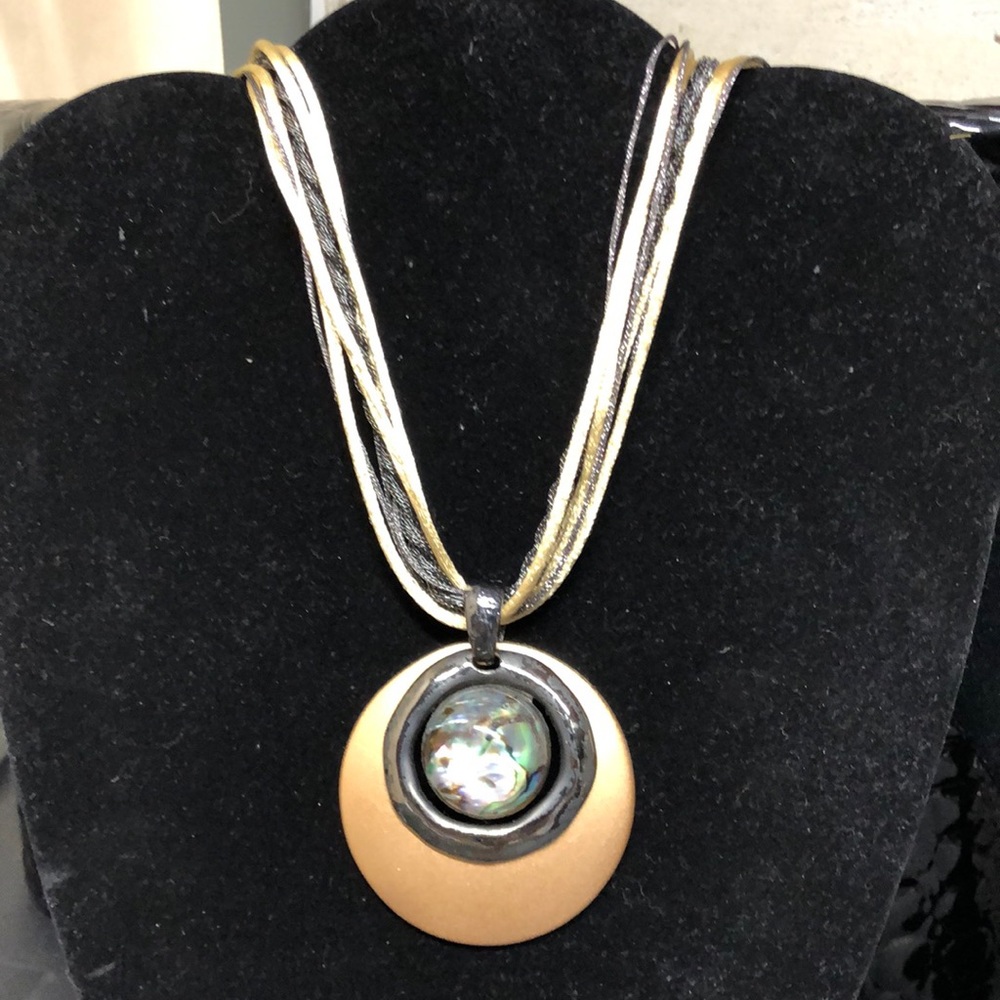 Gold black and abalone necklace
